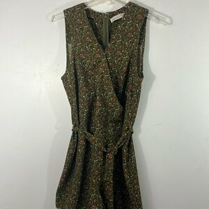 Abercrombie + Fitch Green Floral Romper V Neck Sz 10